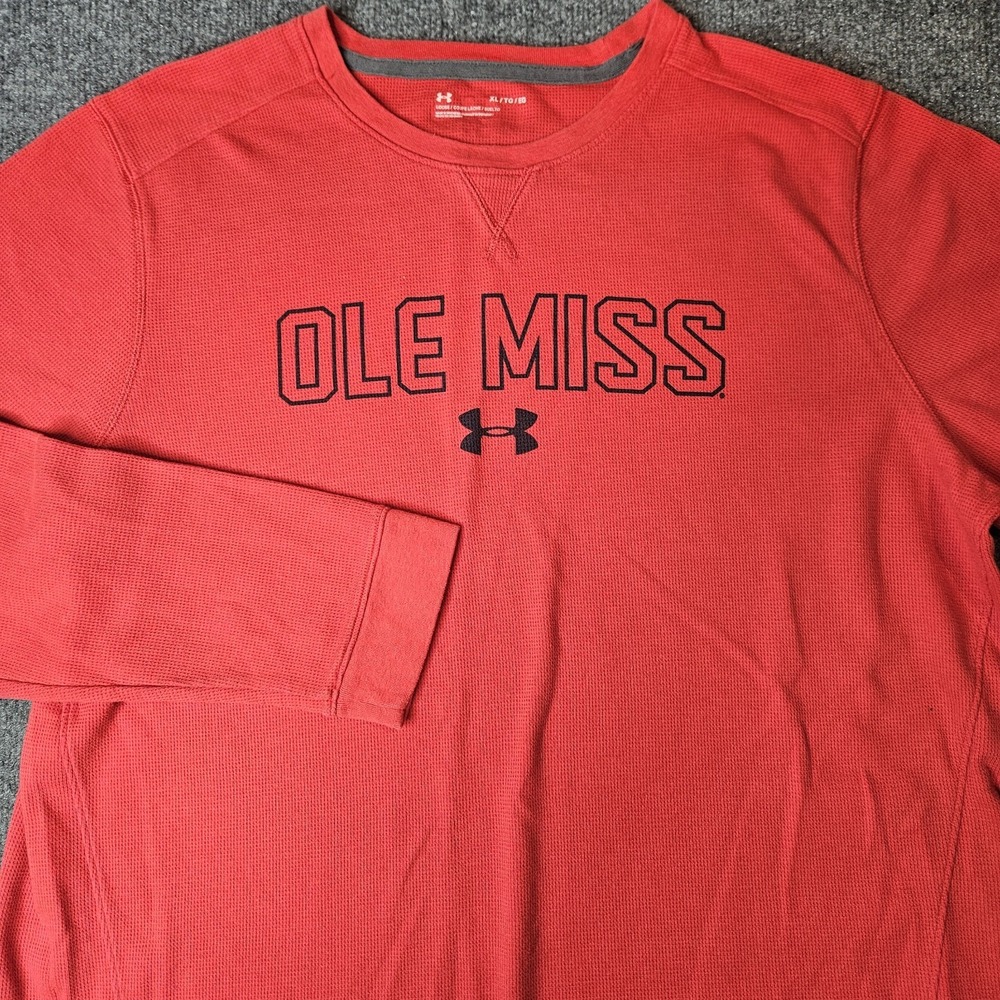 Under Armour Mens Ole Miss Waffle Knit Pullover Size XL Longsleeve Red NCAA